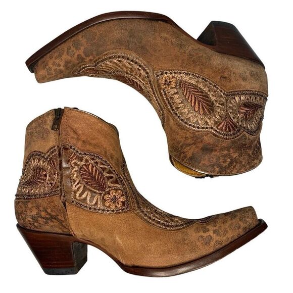 Old Gringo Bianca Leopard Boot 5" Gold Embellished Western Ankle Snip Toe 10 - Picture 5 of 10